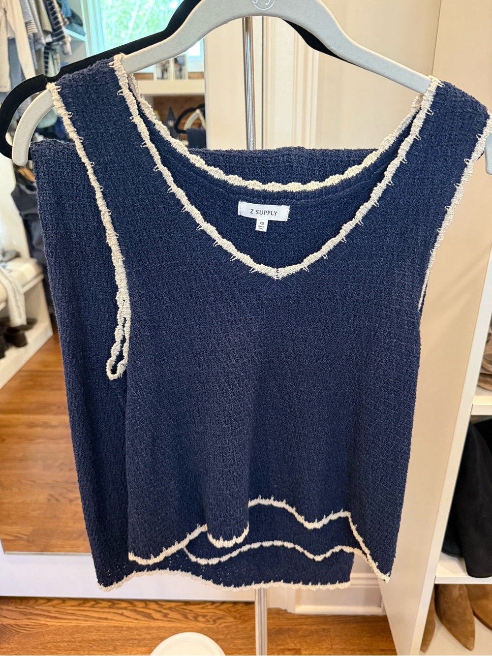 Z Supply Navy Tank Top and Skirt Set with Cream Fringe Trim